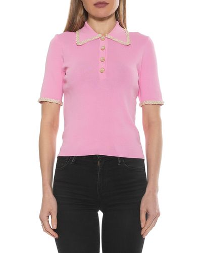Alexia Admor Collared Knit Short Sleeve Top - Pink