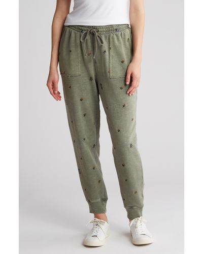 Lucky Brand Floral Embroidered French Terry Sweatpants - Green