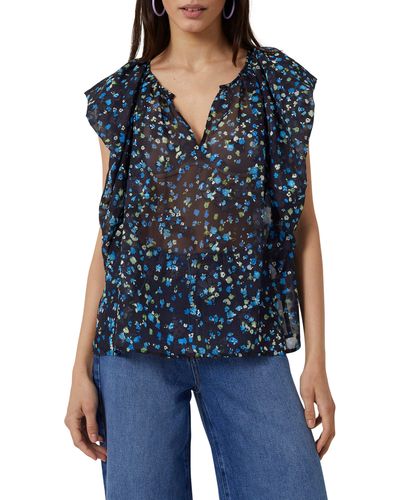 French Connection Ferna Flutter Sleeve Floral Blouse - Blue