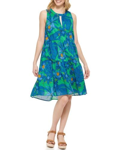 Tommy Hilfiger Gustavia Printed Tiered Sleeveless Dress - Green