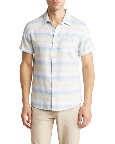 Travis Mathew Stripe Short Sleeve Button-up Shirt - White