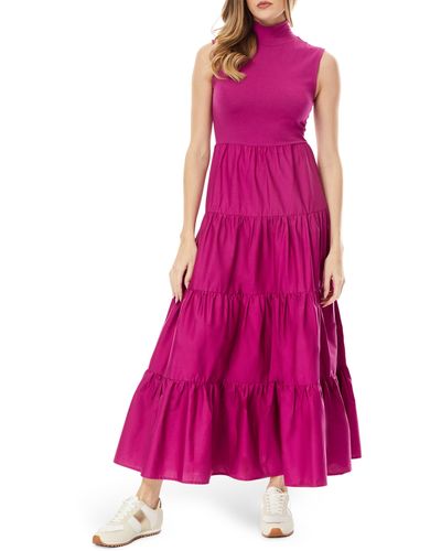Love By Design Leslie Mock Neck Sleeveless Tiered Maxi Dress - Pink