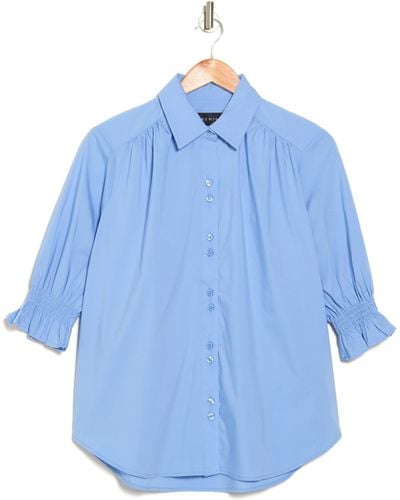 Premise Studio Smocked Ruffle Shirt - Blue