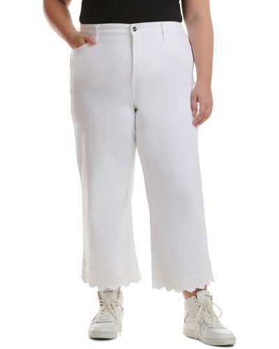 7 For All Mankind Eyelet Hem Mid Rise Crop Wide Leg Jeans - White