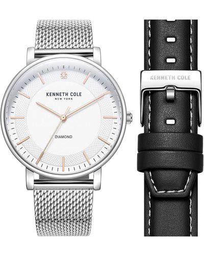 Kenneth Cole Three-hand Quartz Diamond Dial Watch & Interchangeable Strap Set - White