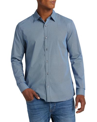 DKNY Rylan Medallion Print Long Sleeve Button-up Shirt - Blue