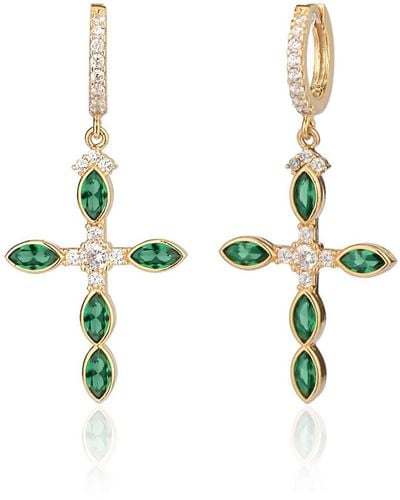 Gabi Rielle 14k Gold Plated Sterling Silver Emerald & Cz Cross Dangle Earrings At Nordstrom Rack - Metallic
