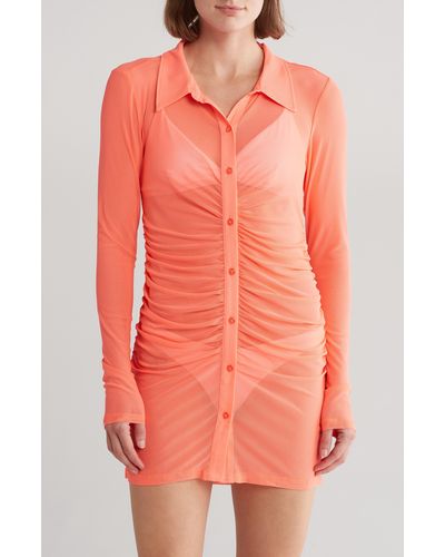 GOOD AMERICAN Ruched Long Sleeve Minidress - Orange
