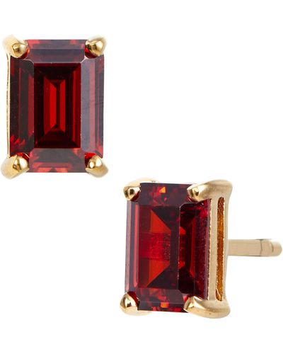 Savvy Cie Jewels Vermeil Sterling Silver Emerald Cut Cz Box Stud Earrings - Red