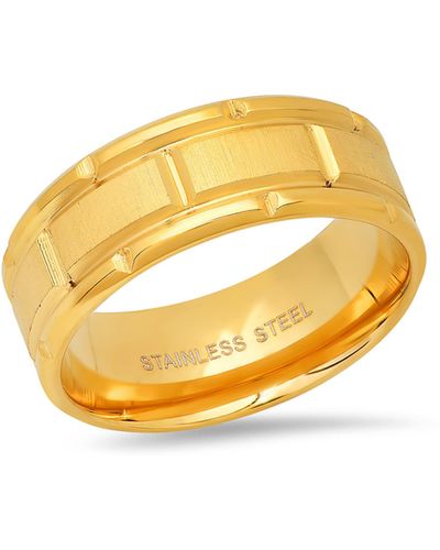 HMY Jewelry Mens' 18k Gold Plate Stainless Steel Etched Band Ring - Metallic