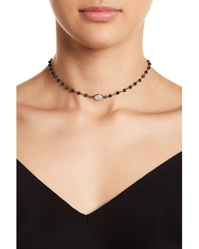 Adornia Sterling Silver Moonstone & Black Spinel Beaded Choker Necklace