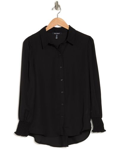 Ellen Tracy Smocked Cuff Collared Blouse In Black At Nordstrom Rack