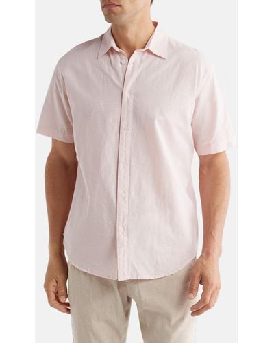 COASTAORO Dax Short Sleeve Linen Blend Button-up Shirt - White