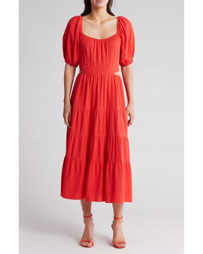 Lucy Paris Keely Cutout Midi Dress - Red