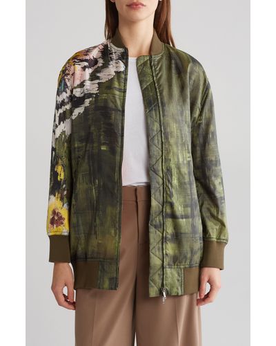 Valentino Floral Silk Bomber Jacket - Green