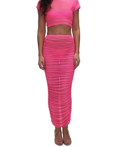 GOOD AMERICAN Ruched Mesh Cover-up Maxi Skirt - Pink