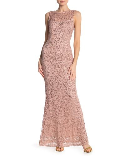 Marina Sequin Illusion Lace Trumpet Gown - Pink