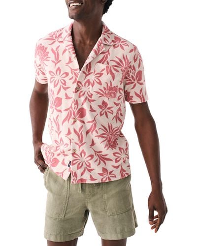 Faherty Cabana Floral Short Sleeve Terry Cloth Button-up Shirt - Red