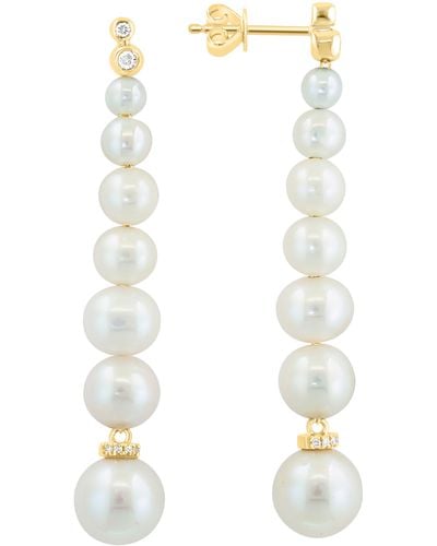 Effy 14k Gold Diamond & Freshwater Pearl Drop Earrings - White
