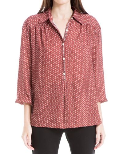 Max Studio Floral 3/4 Sleeve Blouse - Red