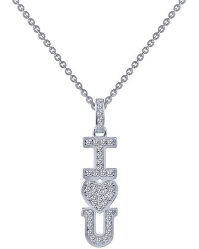 Lafonn Platinum Plated Sterling Silver Pave Simulated Diamond 'i Love You' Pendant Necklace - White