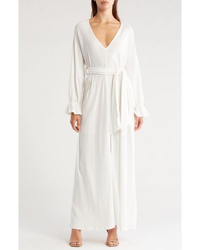 Go Couture Ruffle Cuff Long Sleeve Maxi Dress - White