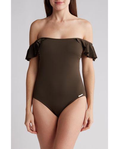Vince Camuto Off The Shoulder Ruffle One-piece Swimsuit - Black