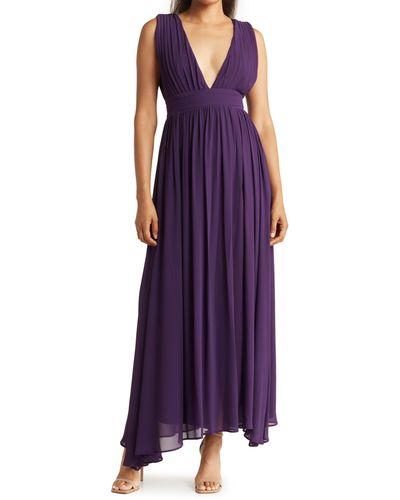 Love By Design Athen Plunging V-neck Maxi Dress - Purple