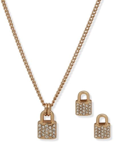 DKNY Padlock Pendant Necklace & Earrings Set - Metallic