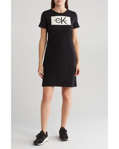 Calvin Klein Block Logo Stretch Cotton T-shirt Dress - Black