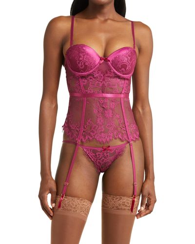 Seven 'til Midnight Lace Underwire Bustier & Tanga Set - Pink