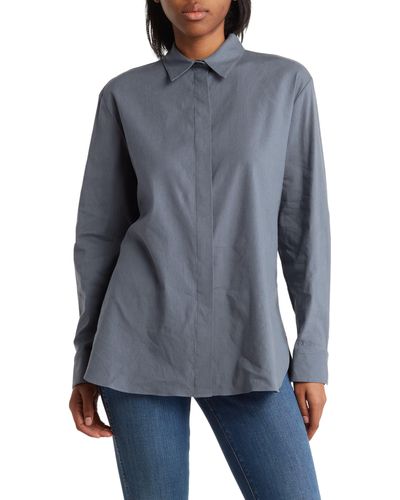 Theory Classic Menswear Long Sleeve Linen Blend Shirt - Gray