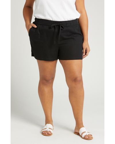 Caslon Drawstring Linen Blend Shorts - Black