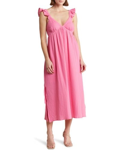 Wishlist Ruffle Cotton Gauze Dress - Pink