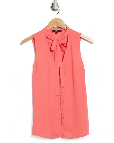 Lulus Tie Neck Sleeveless Front Button Blouse - Pink