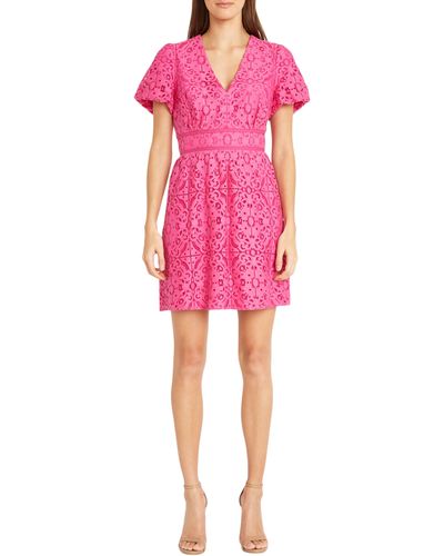 DONNA MORGAN FOR MAGGY Short Sleeve Lace Dress - Pink