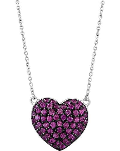Effy Sterling Silver Pavé Pink Sapphire Heart Pendant Necklace - Purple