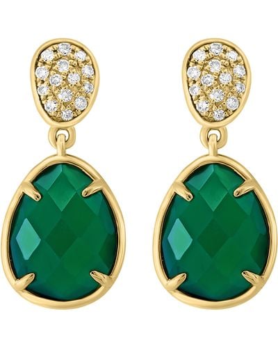 Effy 14k Yellow Gold Pavé Diamond & Green Onyx Drop Earrings