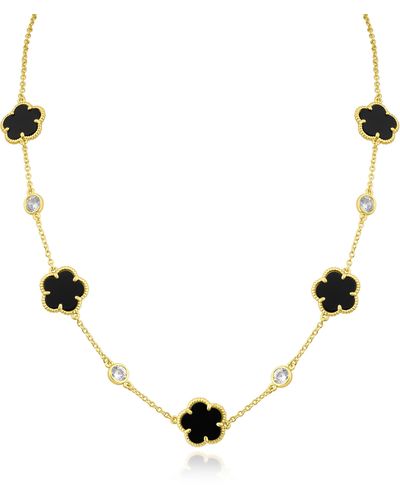 CZ by Kenneth Jay Lane Cubic Zirconia & Black Clover Station Necklace - Multicolor