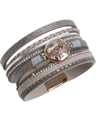 Saachi Galaxy Pearl Leather Strand Magnetic Bracelet - Gray