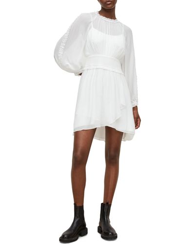 AllSaints Thallo Long Sleeve Fit & Flare Dress - White