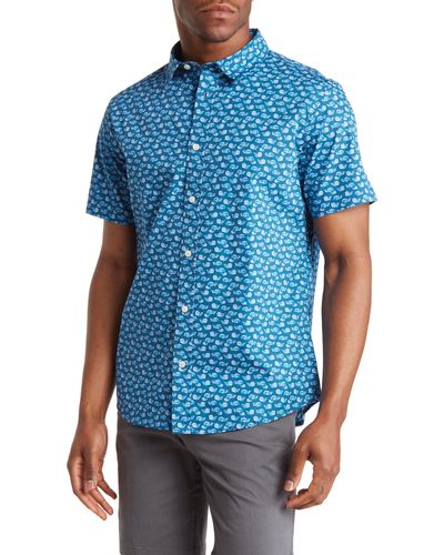 Slate & Stone Whale Print Short Sleeve Button Front Shirt - Blue