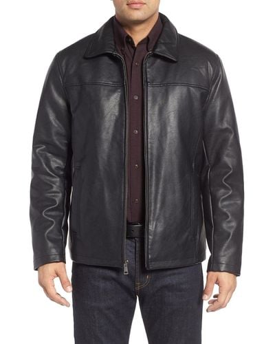Cole Haan Collared Open Bottom Faux Leather Jacket - Black