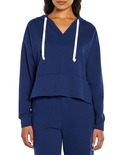 Three Dots Crop French Terry Hoodie - Blue