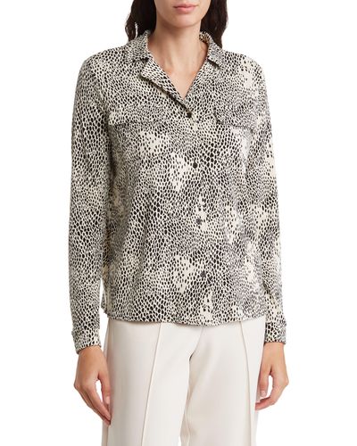 Adrianna Papell Snakeskin Print Long Sleeve Button-up Shirt - Gray