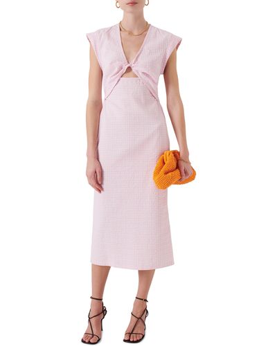 10 Crosby Derek Lam Barbara Gingham Twist Front Cutout Midi Dress - Pink