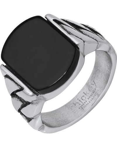 Hickey Freeman Stainless Steel Black Agate Ring