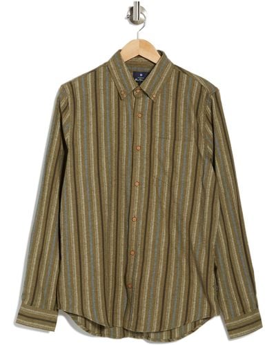 Ben Sherman Brushed Stripe Cotton Button-down Shirt In Olive At Nordstrom Rack - Green