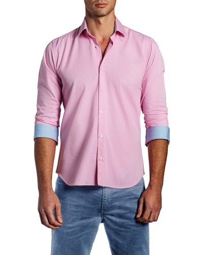 Jared Lang Trim Fit Textured Cotton Dress Shirt