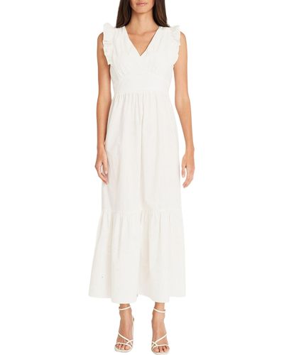 Maggy London V-neck Sleeveless Solid Maxi Dress - White